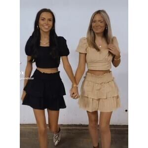 Hyfve 2 Pc Skirt and Crop Set-HF22A643-Tan-Large-NWOT